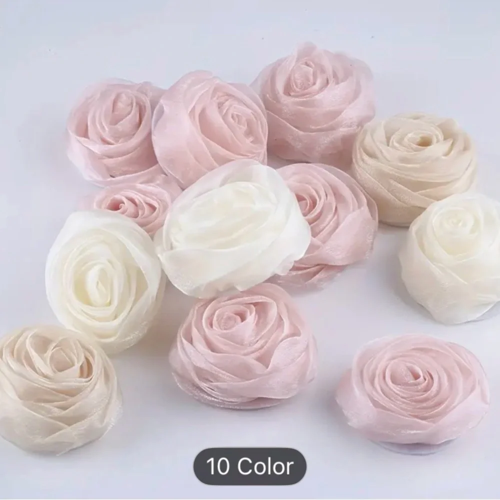 Gauze Champagne Roses 3D Floral Fabric Applique Sew On Craft 4pc New